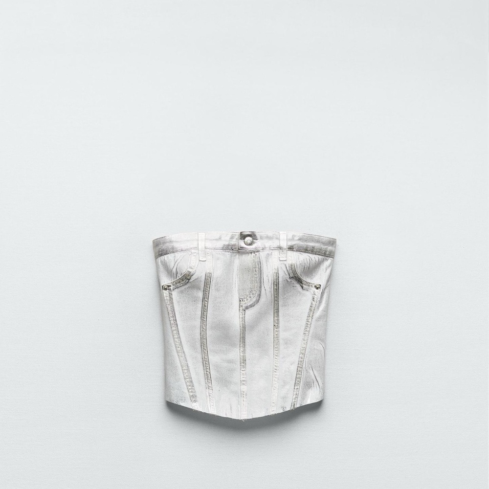Zara White Denim Crop Top